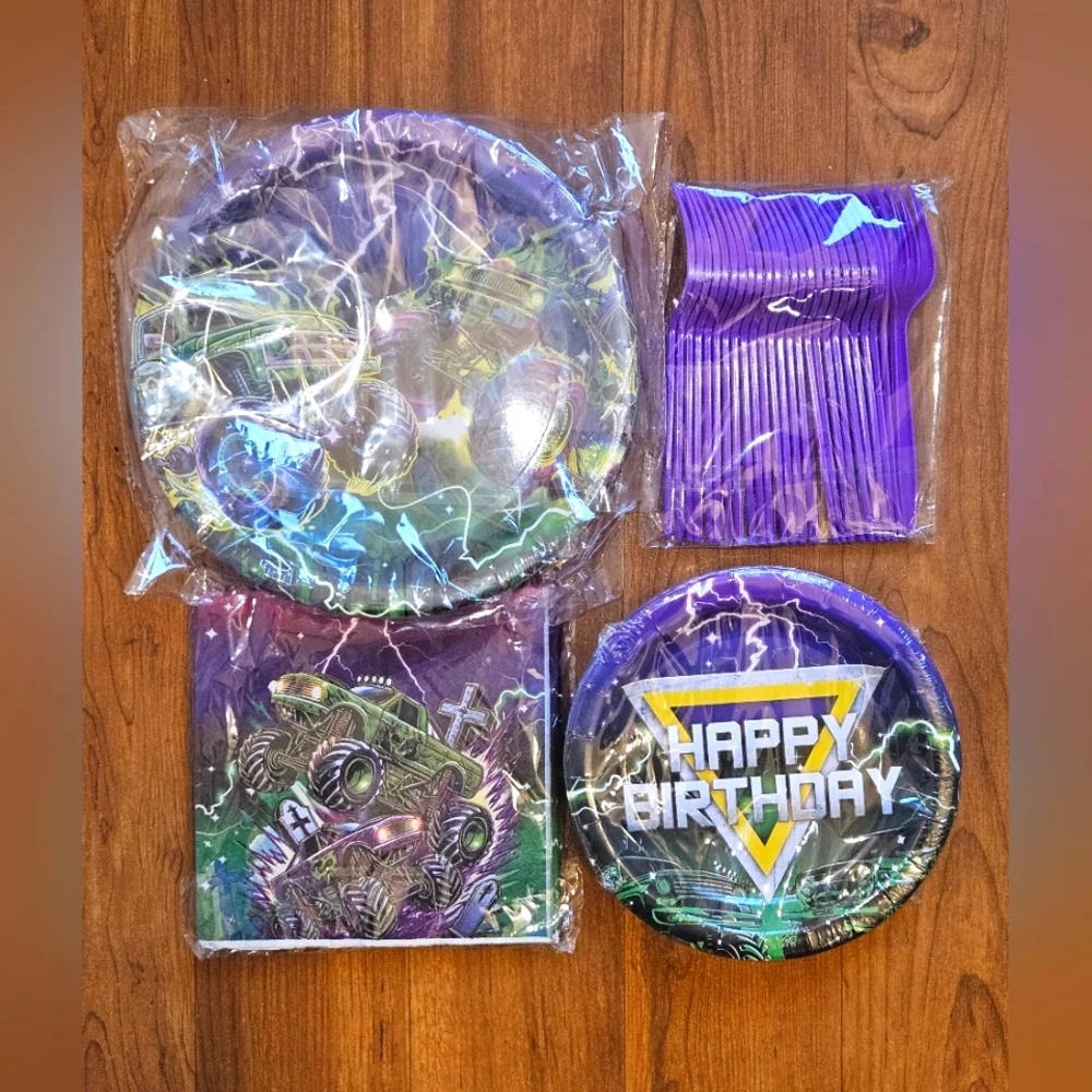 New! Monster Truck Birthday Party Supplies Set